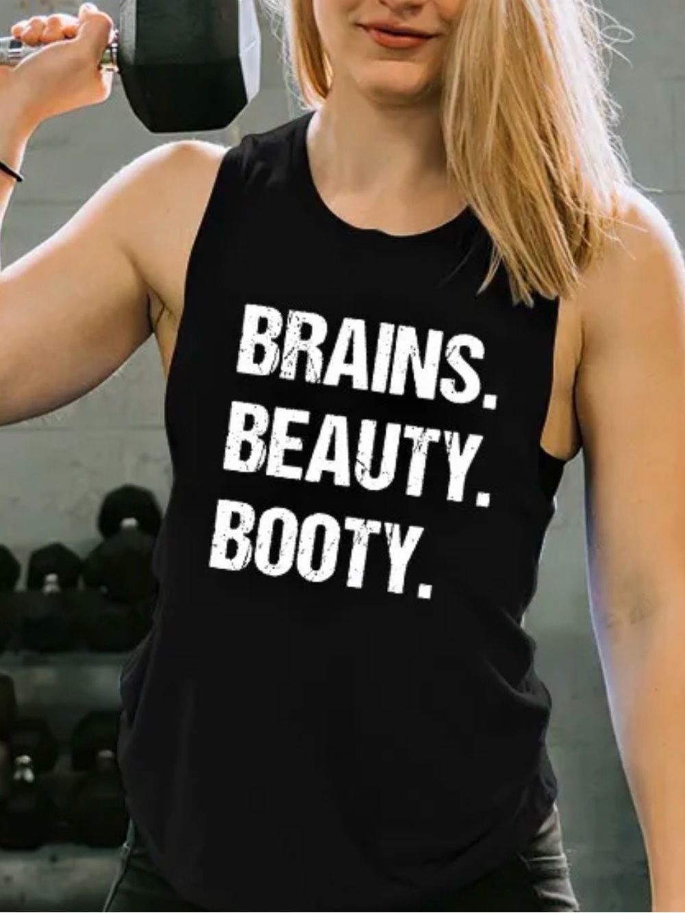 Brains Beauty Booty Muscle Tee Tank Top Medium Black T-Shirt